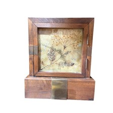 Vintage Handcrafted Walnut Wood Mantel Clock Botanical Leaf Brass 1978 Custom picture