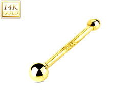 18g 14 Karat Solid Yellow Gold 14K 2.0 mm Ball Top Nose Bone Stud Ring Jewelry picture