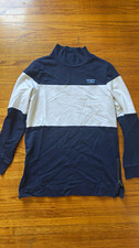 L.L.Bean Blue/White Colorblock Mock Neck Pullover Sweatshirt Long Sleeve S picture