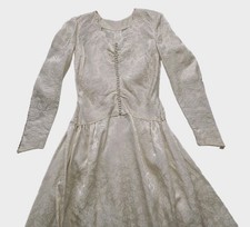 Vtg 80s Jacquard Ivory Floral Wedding Gown, Buttons, Romantic, XS, 0/2 picture