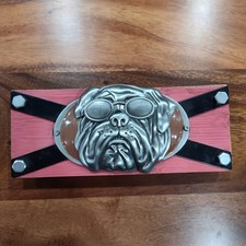 Vintage Pugs Sunglasses Display Emblem – Real Metal Dog on Wood picture