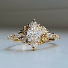 IGI 3.00 Ct Marquise Cut E/VS1 Lab Grown Diamond Engagement Ring 14K Yellow Gold picture