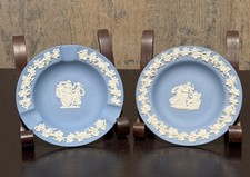 2 Wedgwood Blue Jasperware Plates White Grapevine Classical Figures England picture
