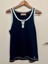 Original Penguin Men’s Tank Top Small Navy with light blue trim Henley picture
