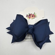 Handmade Navy Blue Solid Grosgrain Ribbon Hair Bow Barrette Clip for Girls picture