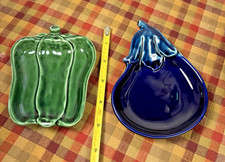 2 Vintage MCI Japan ceramic spoon rests dishes eggplant, green pepper picture