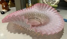 Vintage Fenton Cranberry Pink Opalescent Hobnail Ruffled Bowl 12” Large picture