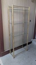 Vintage MCM Brass Etagere Bookshelf 4-Tier Glass Display Hollywood Regency C93 picture