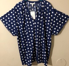 Como Blu Womens Tunic Top Textured Dots Print Crochet Blouse Blue Plus Sz 3X New picture