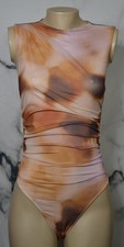 SHEIN Brown Gold Pink Patterned Sleeveless Body Suit Medium Snaps at Crotch picture