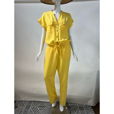 Vintage Metrostyle Womens Jumpsuit Yellow Elastic Waist Buttons Drawstring M picture