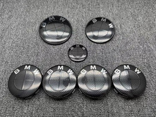 7pcs Black Carbon Fibre Roundel Steering Front Rear Emblem Badge Wheel Cap picture