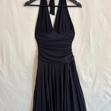 Vintage Y2K Teeze Me Black Halter Pleated Midi Dress Goth Party - Size M picture