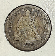 1859 Seated Liberty Quarter Super Original Very Choice VF CHRC picture