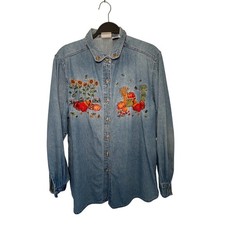 Vintage Bobbie Brooks Embroidered Denim Shacket Fall Teacher Cottage Granny L picture