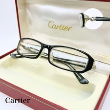 Authentic Cartier C Decor Square Glasses Frame Black Clear Silver 53-19 France picture