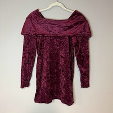 VTG 90s Red Velvet Off The Shoulder Top Medium 1990s Goth Grunge picture