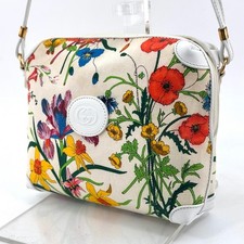 GUCCI Flora Shoulder Bag Floral Flower Print Botanical Canvas Leather Wihte picture