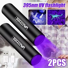 2x 365 nm UV Blacklight LED Flashlight Ultra Violet USB Rechargeable Torch picture
