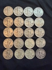 20 Walking Liberty Half Dollars 90% Silver 1940s $10 Face Value Uncleaned picture