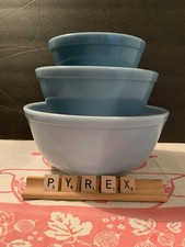 🔥Rare HTF Vtg  Pyrex Delphite Blue Bluebell  Mixing Bowl Set VGVC picture