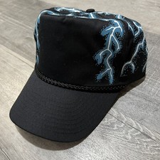 VTG American Thunder 90s Black Lightning Snapback Blank Biker Trucker Hat NOS picture