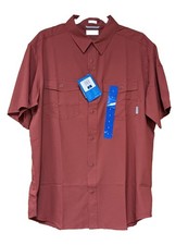 Columbia Men’s L 40 UPF Omni-Shade Omni-Wick Fishing Shirt Dusty Crimson picture