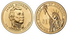 2008 P&D James Monroe Presidential $1 Golden Dollar Coin – Circulated/Shiny picture