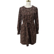 Boden Womens Leopard Print Corduroy Tie Waist Dress Brown Pink US 12R Preppy picture