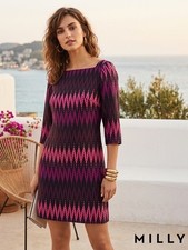 Milly of New York 100% Silk Geometric Print Shift Dress Pockets Pink Purple 6 picture