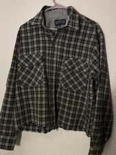 Vintage Shaver Lake Cropped Plaid Flannel Shirt - Raw Hem picture