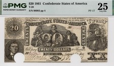 T-20 Confederate $20 1861 Rare PF-17 First Remnants Before 2 Series R11 PMG VF25 picture
