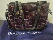 DOONEY & BOURKE CROC EMBOSSED EGGPLANT LEATHER TOTE BAG W/Accessories Brand New picture