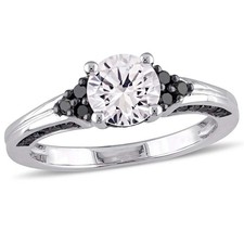 AMOUR 3/8 CT TW Black Diamond and Created White Sapphire Engagement Ring In picture
