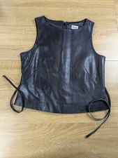VTG Pelle Studio Wilsons Leather Tank Top Black Side Tie Sleeveless Shell M picture