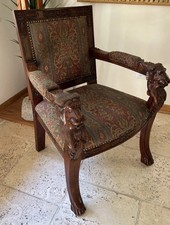 FABULOUS QUALITY MADE MASSIVE CARVED MAHOGANY WOOD LIONS MUSEUM THRONE CHAIR picture