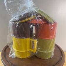 Tupperware Stacking Mugs Set of 4 Multi Vtg 70s Harvest Colors Lids 1312 picture