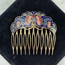 Vintage Cloisonné Enamel Floral Hair Comb Gold Tone Butterfly Style 2.5” 🦋 picture