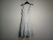 Altar'd State Blue Ivory Floral Lace-Trim Tiered Maxi Dress Size Small picture