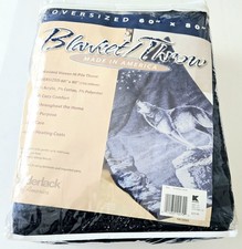 Biederlack Blanket Throw Howling Wolf 80X60 Reversible USA NEW Blue  picture
