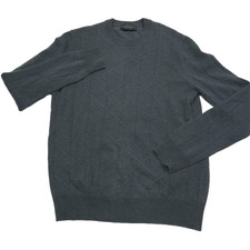 $228 Bloomingdales Cashmere Novelty Stitch Green Crewneck Sweater Mens Medium picture