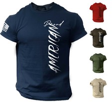 Proud American T Shirt USA Flag Military Patriotic Tee 100% Cotton picture