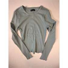 GAP Womens Long Sleeve Ribbed Top Pale Blue Crew Neck Slim Fit Size M picture