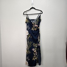 Lulus Remarkable Entrance Navy Blue Floral Print Satin Midi Dress Medium Botanic picture