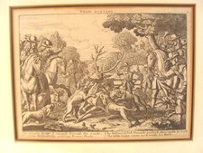 Antique 1671 Wenceslaus Hollar Stagg Hunting Etching picture