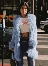 PRINCESS POLLY New Josefina Faux Fur Detail Jacket Blue All SIzes Ships Free picture