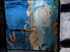 Vintage Velvet Tapestry Pillow Sham Cover Swans Lake Cottagecore Mid Century 50s picture