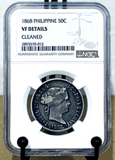 1868 Philippine 50c Fifty Centimos NGC VF Details Cleaned #2893570-012 picture