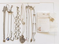 Vintage Silver Tone Necklace Lot 10 PCS Heart Moon Tree Lock Pendant Layered picture