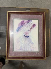 Home Interior Vintage Victorian Lady in Big Hat at Tea Party, MCM, 23x18 picture